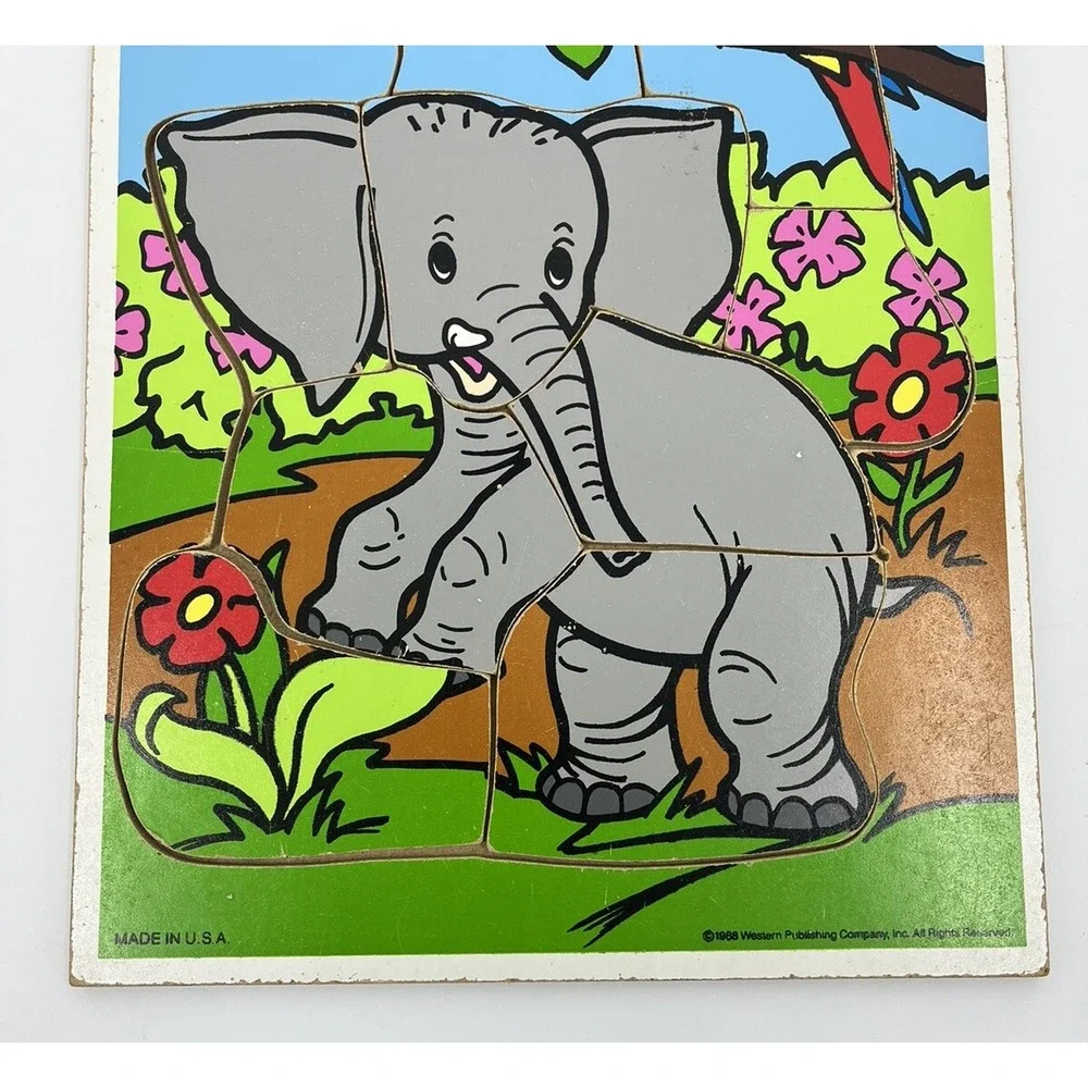 Vintage Playskool Saggy Baggy Elephant Wood Frame Tray Puzzle 9 Pieces USA 1988